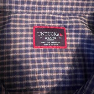 Untuckit Blue Plaid Slim Fit Long Sleeve Larken Button -Up Shirt Preppy Size XL